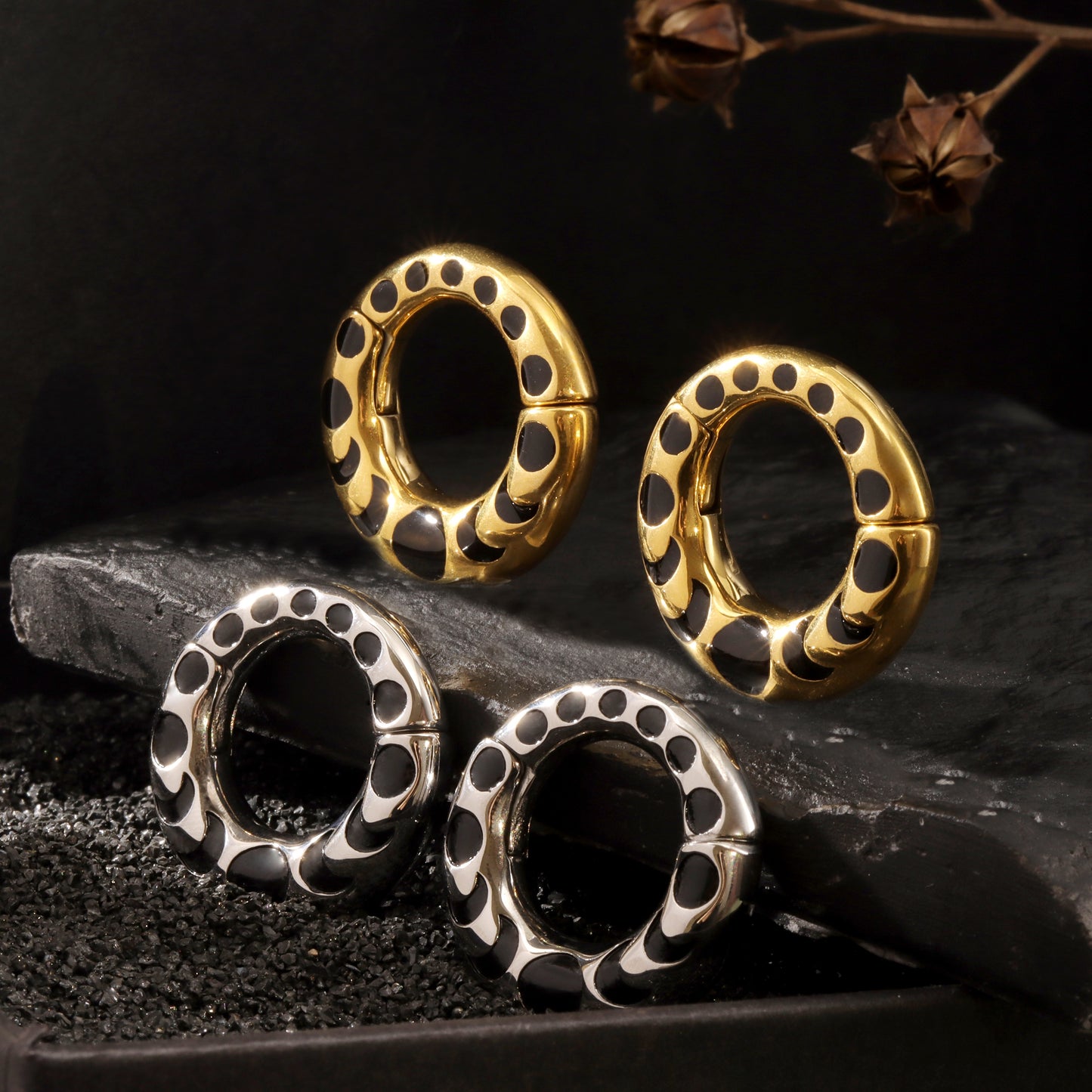 Steel Ear Weights Hangers for Stretched Ear/ Moon Phases Ear Weights Hoop with Magnetic Lock/ 316L Steel Ear Hangers/ 2Gauge Circle Weights
