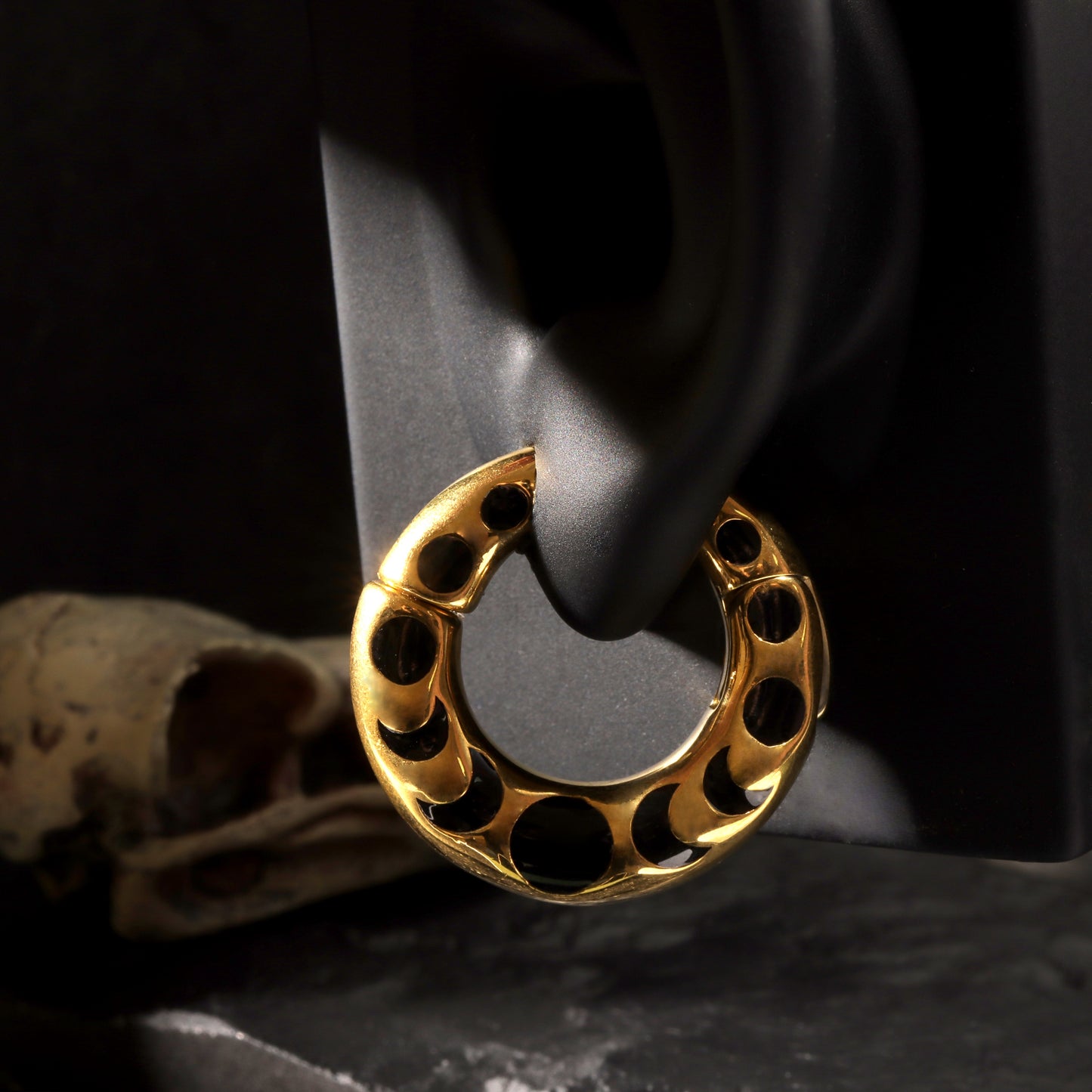 Steel Ear Weights Hangers for Stretched Ear/ Moon Phases Ear Weights Hoop with Magnetic Lock/ 316L Steel Ear Hangers/ 2Gauge Circle Weights