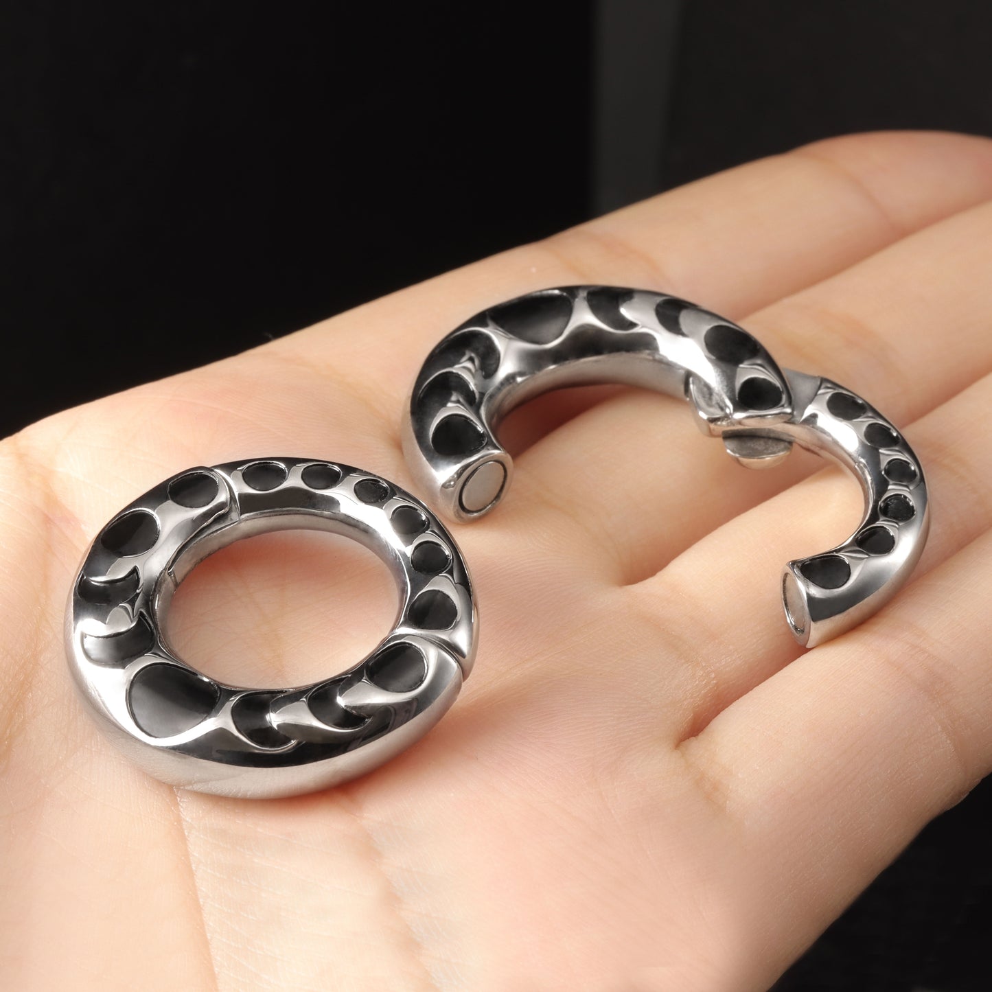 Steel Ear Weights Hangers for Stretched Ear/ Moon Phases Ear Weights Hoop with Magnetic Lock/ 316L Steel Ear Hangers/ 2Gauge Circle Weights