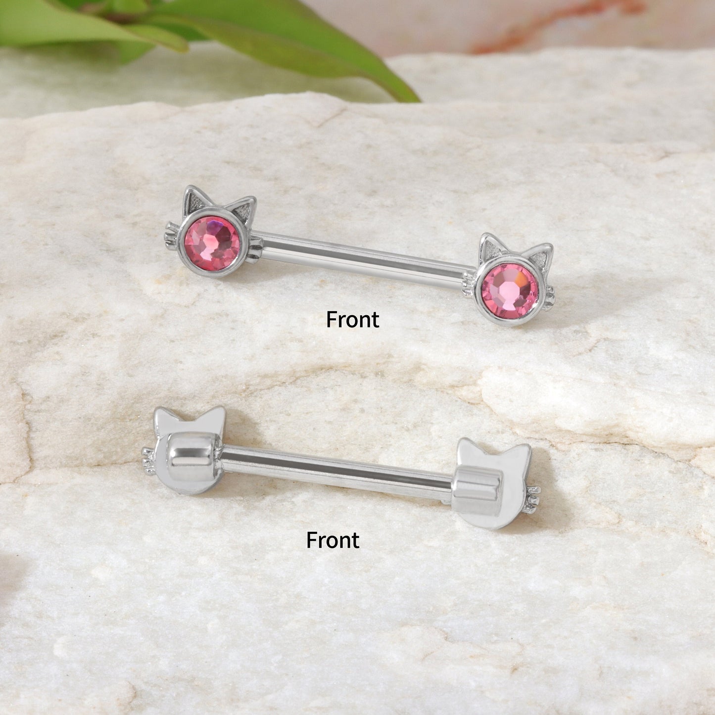 14G Pair of Pink Cat Nipple Piercings/ Cute Nipple Jewelry/ Shiny Nipple Barbell/ Steel Nipple Rings/ Sexy Body Jewelry/Barbell Piercing Miss Vivi Jewelry
