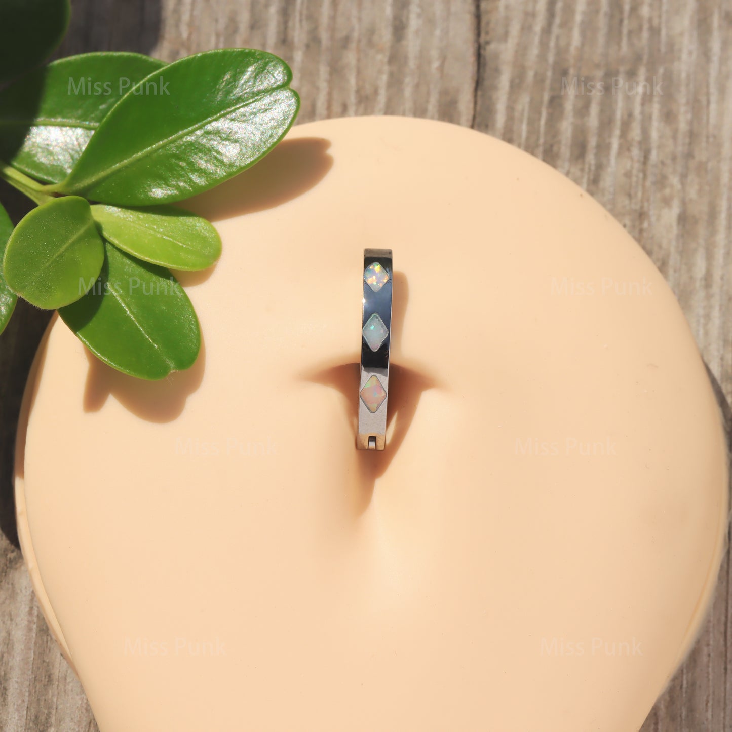 14G ASTM F136 Titanium Belly Button Clicker| Blue White Opal Navel Piercing Ring| Hinged Belly Ring|Navel Clicker|Curved Navel Barbell 1.6*10/12mm Miss Vivi Jewelry