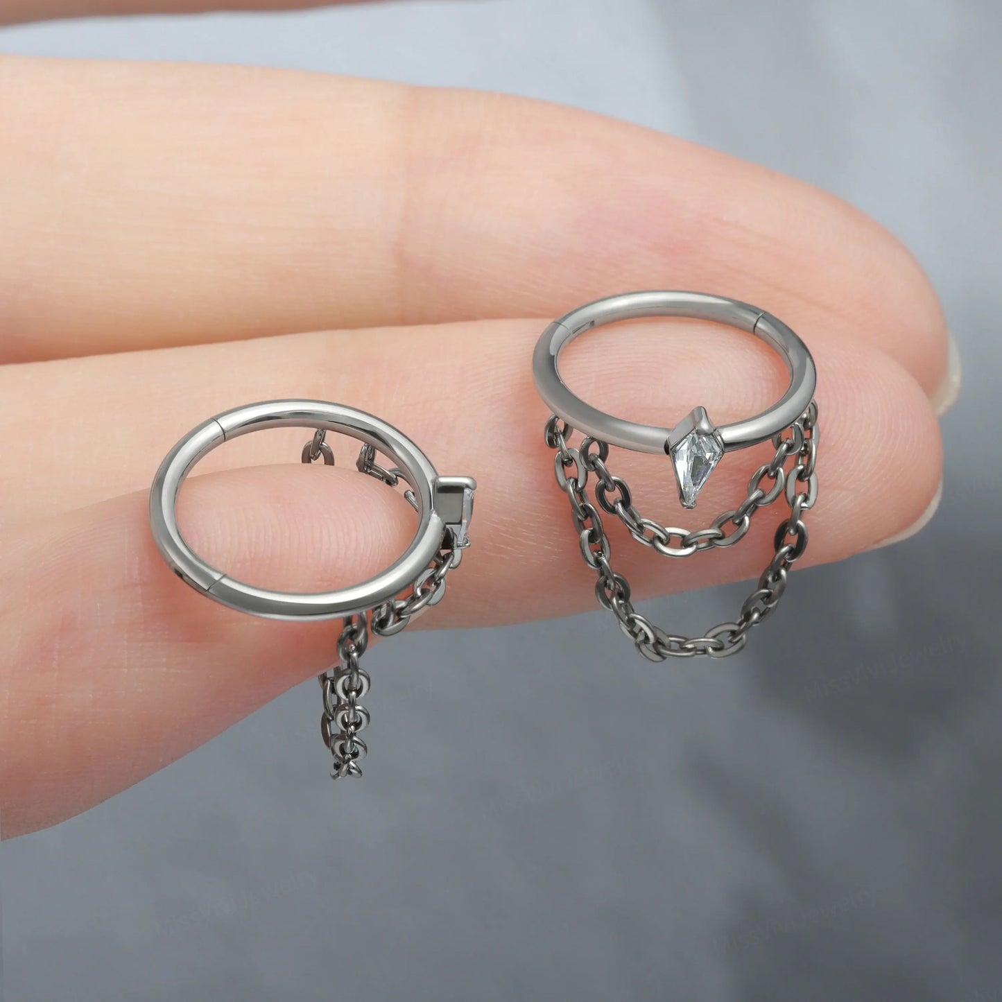 16G Titanium Helix Hoop Earring/ Cartilage Earring Hoop/ Silver Hoop Earrings/ Conch Earring/ Chain Dangle Earrings/ Helix Piercing Ring Miss Vivi Jewelry