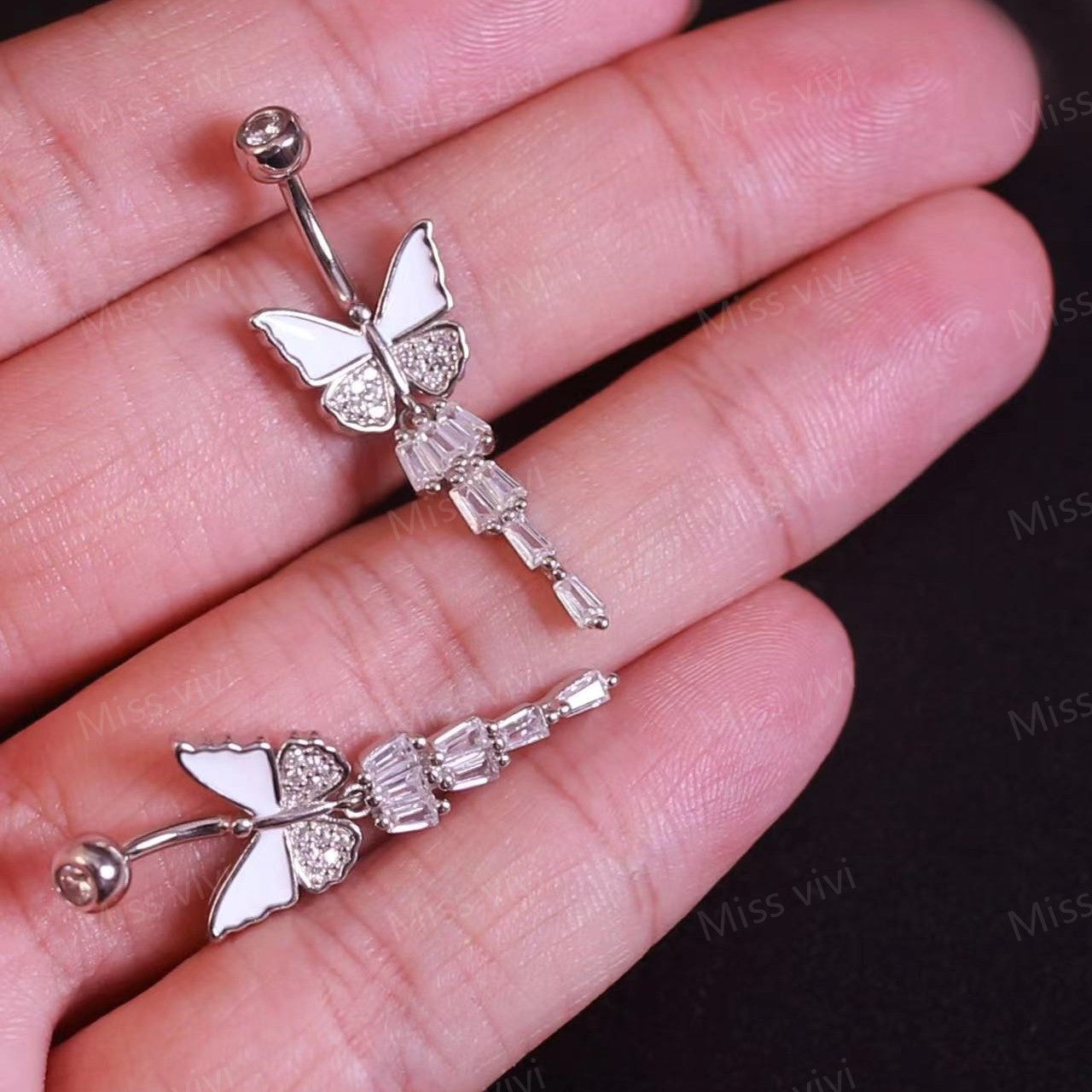 Solid S925 14G Sterling Silver Butterfly Belly Button Ring| Navel Piercing| Silver Belly Bar| Belly Jewelry| Navel Barbell 1.6*6/8/10/12mm Miss Vivi Jewelry