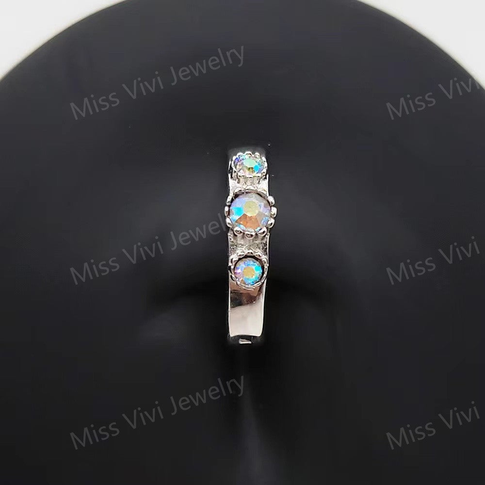 14G S925 Sterling Silver CZ Belly Button Clicker| Hinged Curved Belly Bar| Belly Hoop| Navel Ring| Belly Huggie| Belly Clip Ring| 1.6*10MM Miss Vivi Jewelry