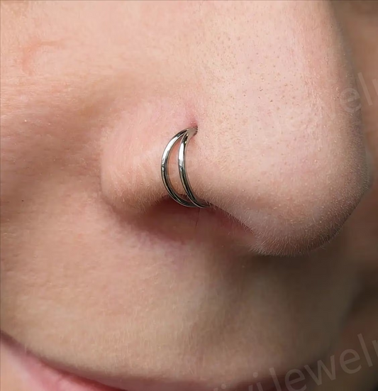 18G Implant Grade Titanium Double Line Nose Ring/ Titanium Nose Clicker Hoop/ Hoop Nose Ring/18g Nostril Jewelry/Clip on Nose ring1.0*8/10mm Miss Vivi Jewelry