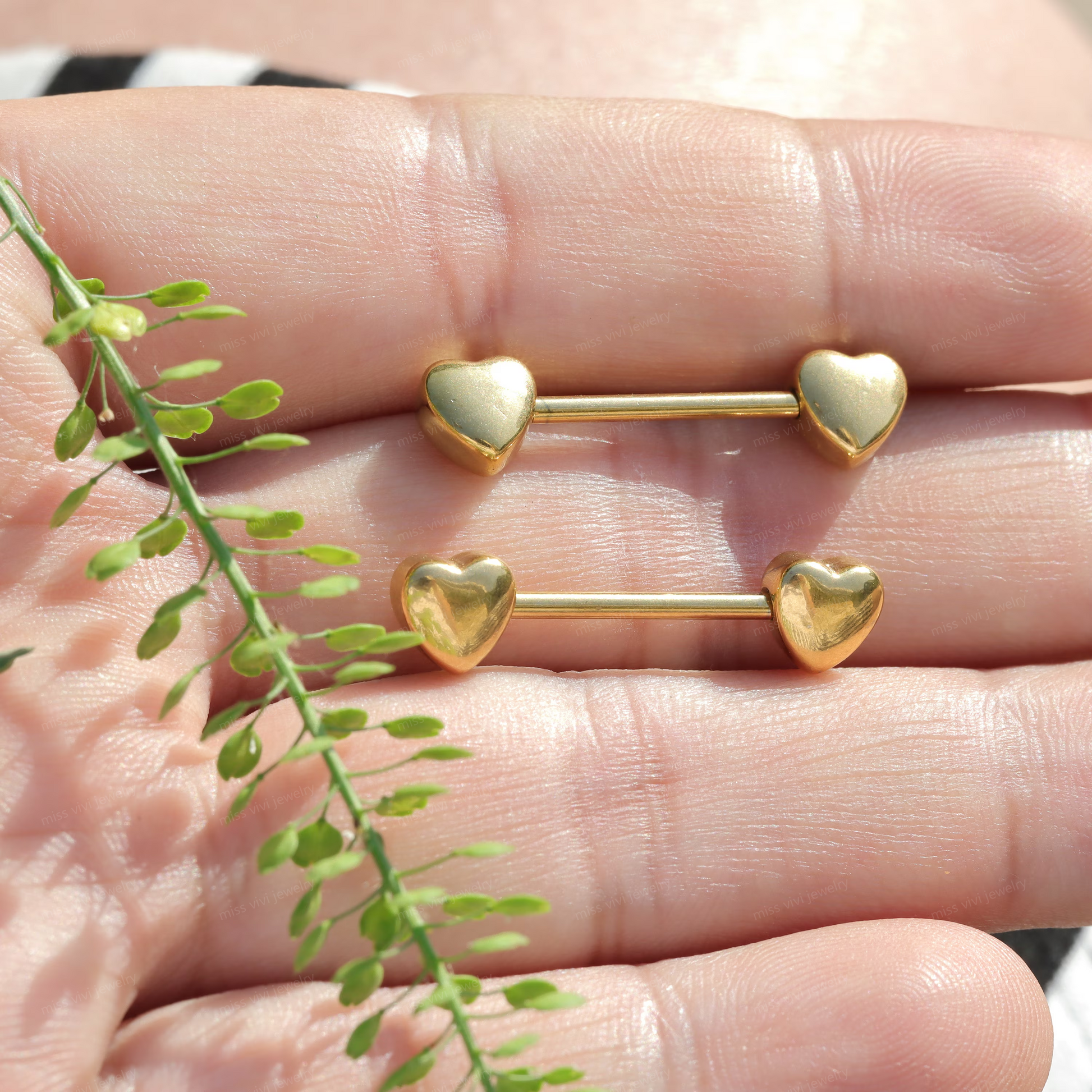 14G Pair of 316L Steel Heart Nipple Barbells/ Gold Nipple Ring/ Steel Nipple Ring/ Nipple Jewelry/ Straight Barbell 1.6*14mm Silver Gold Miss Vivi Jewelry