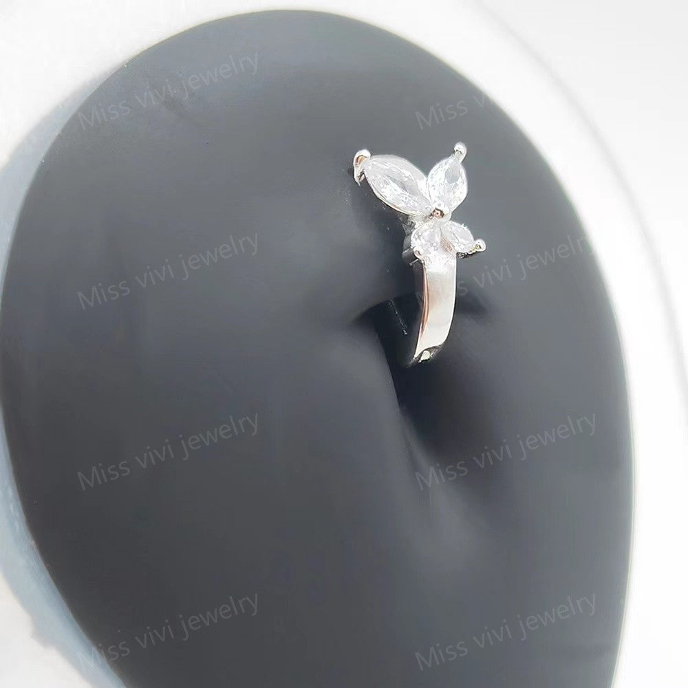 14G S925 Sterling Silver Butterfly Belly Button Clicker| Hinged Curved Belly Bar| Belly Hoop| Navel Ring| Belly Huggie| Belly Clip Ring Miss Vivi Jewelry