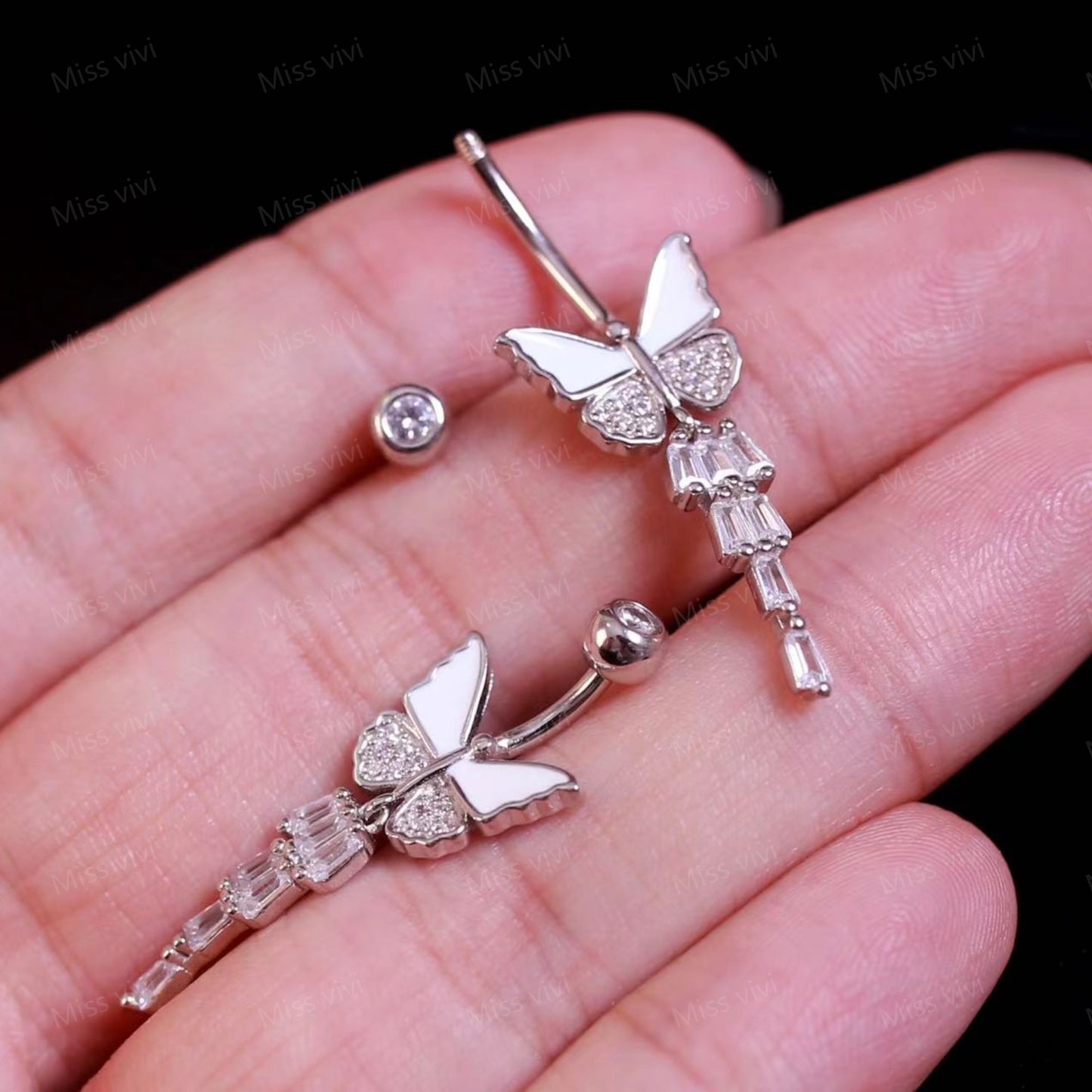 Solid S925 14G Sterling Silver Butterfly Belly Button Ring| Navel Piercing| Silver Belly Bar| Belly Jewelry| Navel Barbell 1.6*6/8/10/12mm Miss Vivi Jewelry