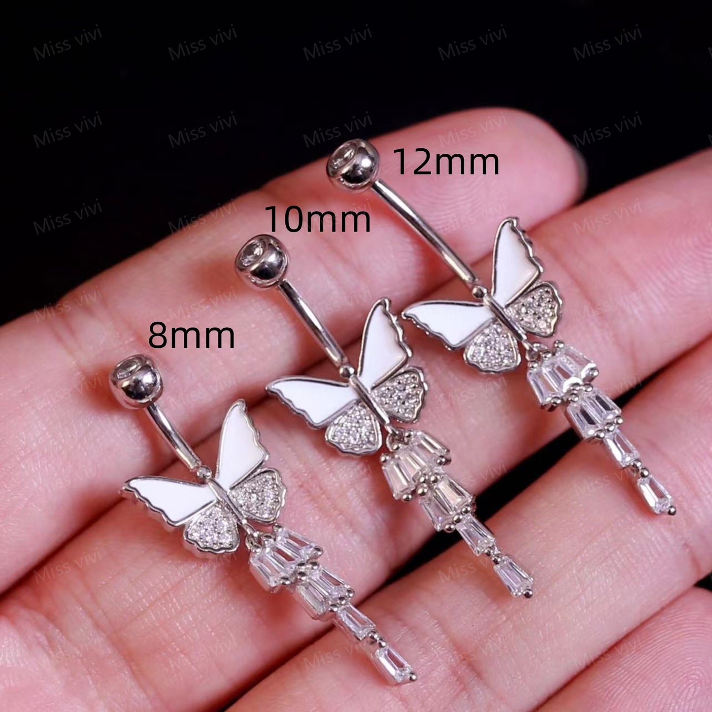 Solid S925 14G Sterling Silver Butterfly Belly Button Ring| Navel Piercing| Silver Belly Bar| Belly Jewelry| Navel Barbell 1.6*6/8/10/12mm Miss Vivi Jewelry