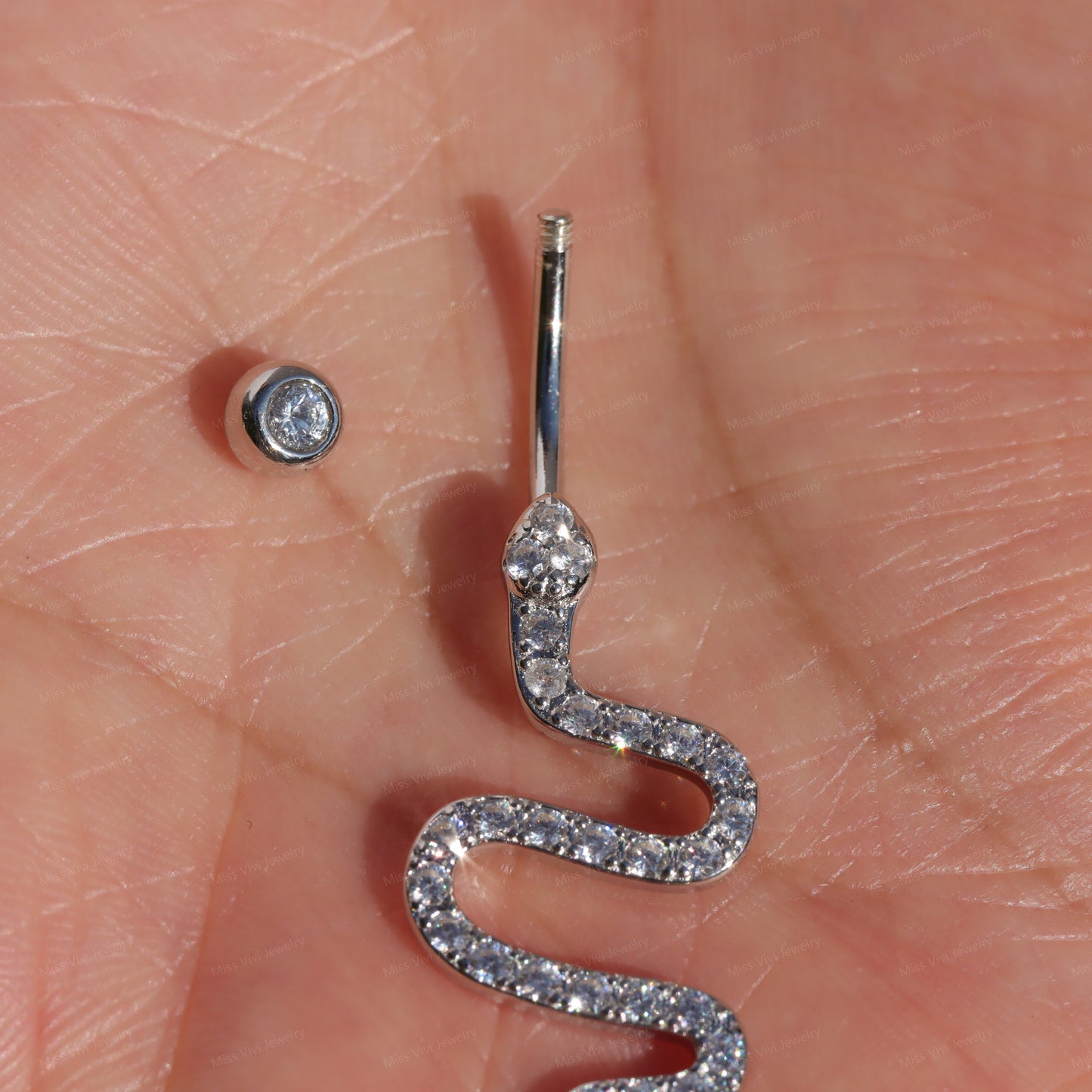 14G Sterling Silver Snake Belly Button Ring| Fresh Belly Piercing Jewelry| Sensitive Skin Jewelry| Navel Barbell Ring Silver|1.2*6/8/10/12mm Miss Vivi Jewelry