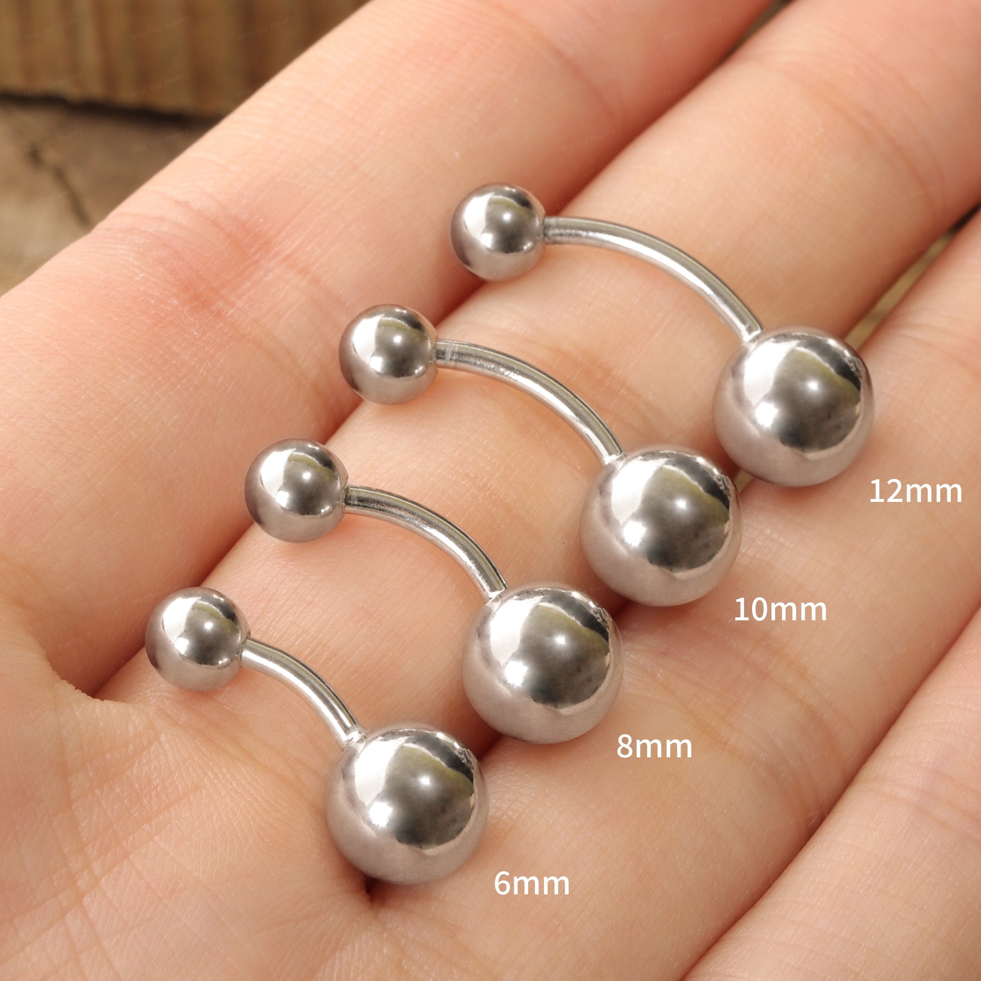 14G Sterling Silver Minimal Ball Belly Button Ring|Waterproof Belly Bar|Never Getting Green Belly Ring|Fresh piercing navel jewelry 6/8/10/12mm Miss Vivi Jewelry