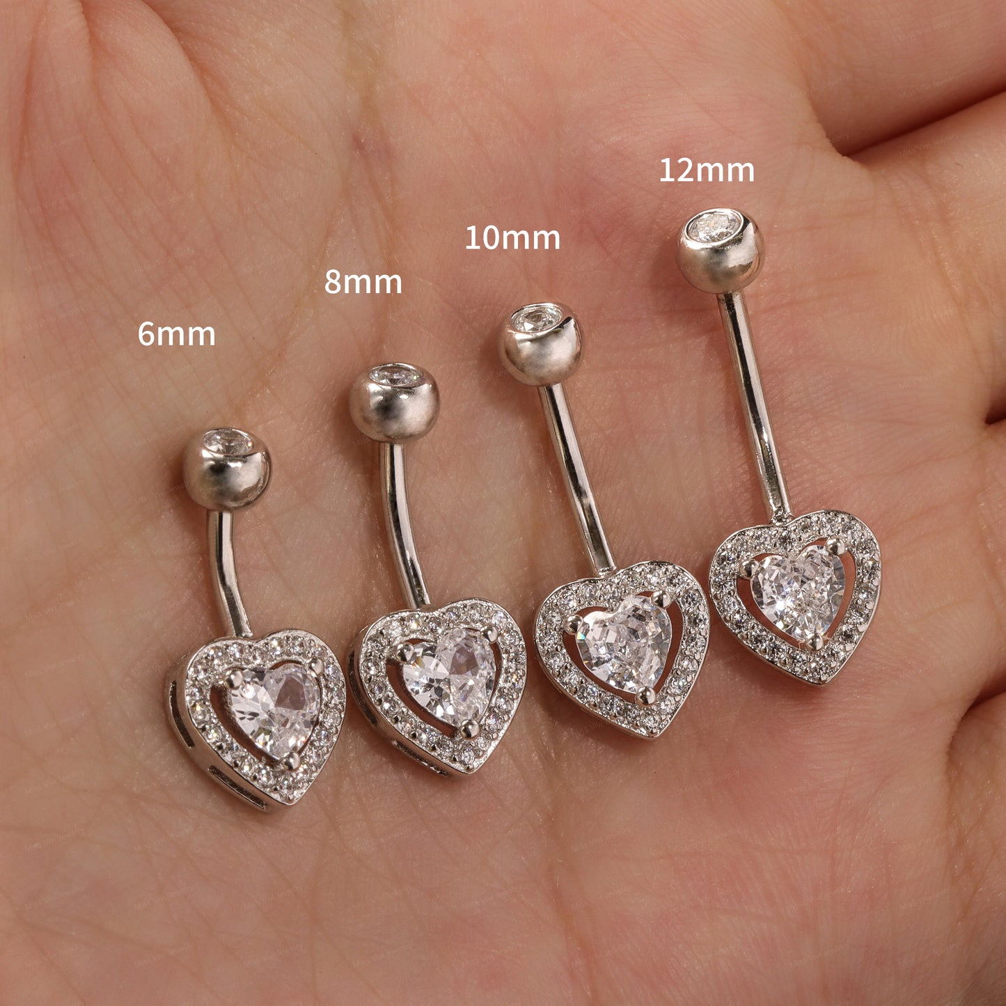 14G Sterling Silver Heart Belly Button Ring| Waterproof Belly Ring| Never Getting Grean Navel Ring| Fresh Piercing Ring 6/8/10/12mm Miss Vivi Jewelry