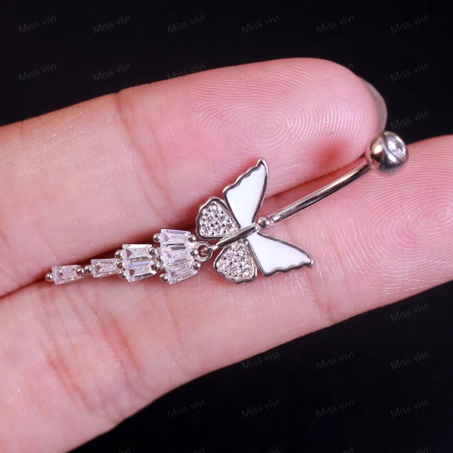 Solid S925 14G Sterling Silver Butterfly Belly Button Ring| Navel Piercing| Silver Belly Bar| Belly Jewelry| Navel Barbell 1.6*6/8/10/12mm Miss Vivi Jewelry