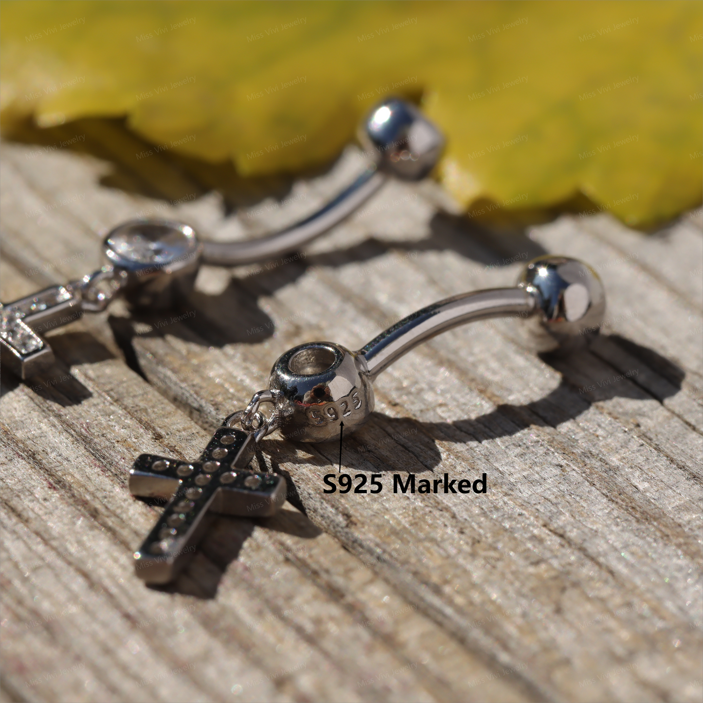 14G S925 Sterling Silver Cross Dangel Belly Ring| Silver Belly Button Ring| Navel Piercing Jewelry| Waterproof belly barbell| Never Tarnish Miss Vivi Jewelry