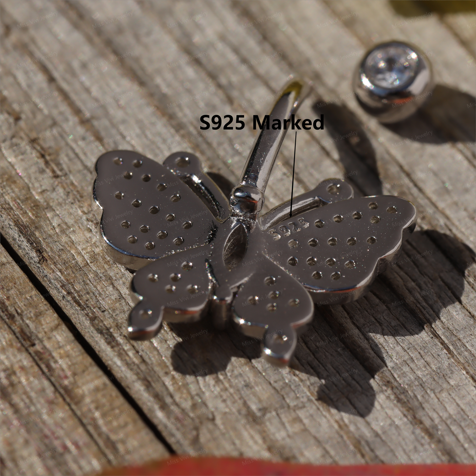 14G Sterling Silver Butterfly Belly Button Ring|Waterproof Belly Bar|Never Getting Green Belly Ring|Fresh piercing navel jewelry 6/8/10/12mm Miss Vivi Jewelry