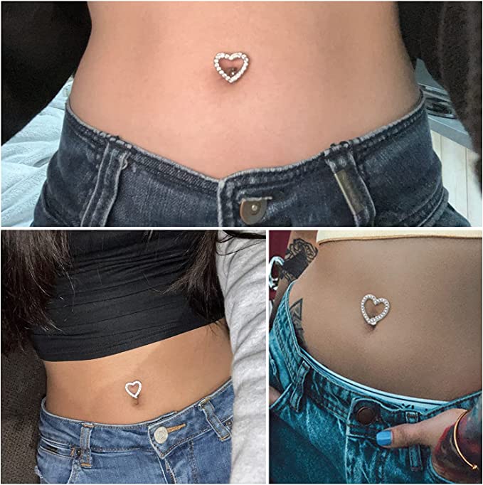 14G 316L Steel Reverse Heart Belly ring| Heart Navel Ring| CZ Belly Ring| Steel Belly Button Ring| Belly Piercing| Belly Barbell| Belly ring Miss Vivi Jewelry