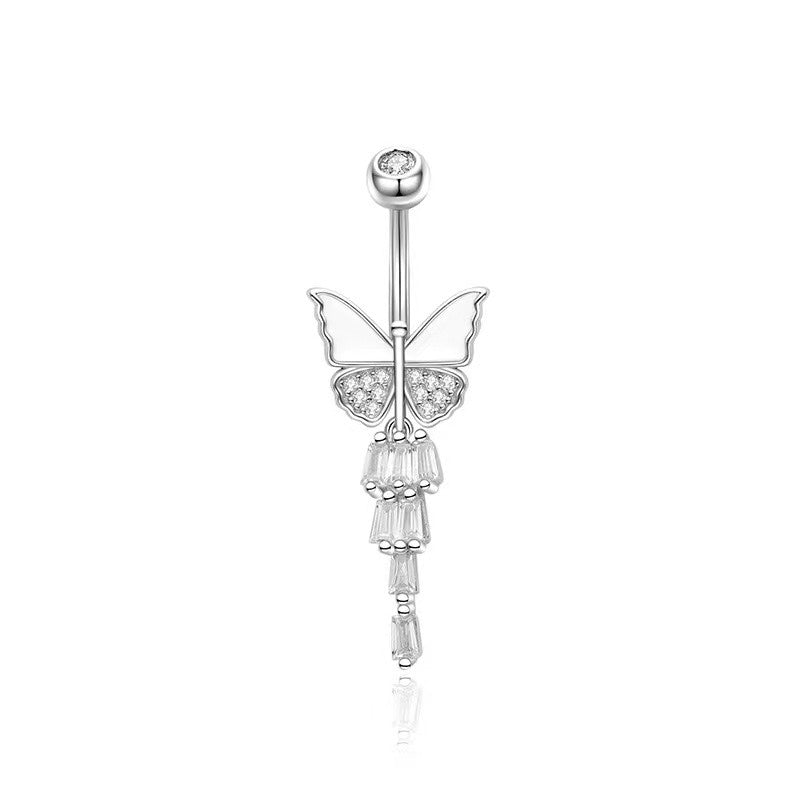 Solid S925 14G Sterling Silver Butterfly Belly Button Ring| Navel Piercing| Silver Belly Bar| Belly Jewelry| Navel Barbell 1.6*6/8/10/12mm Miss Vivi Jewelry