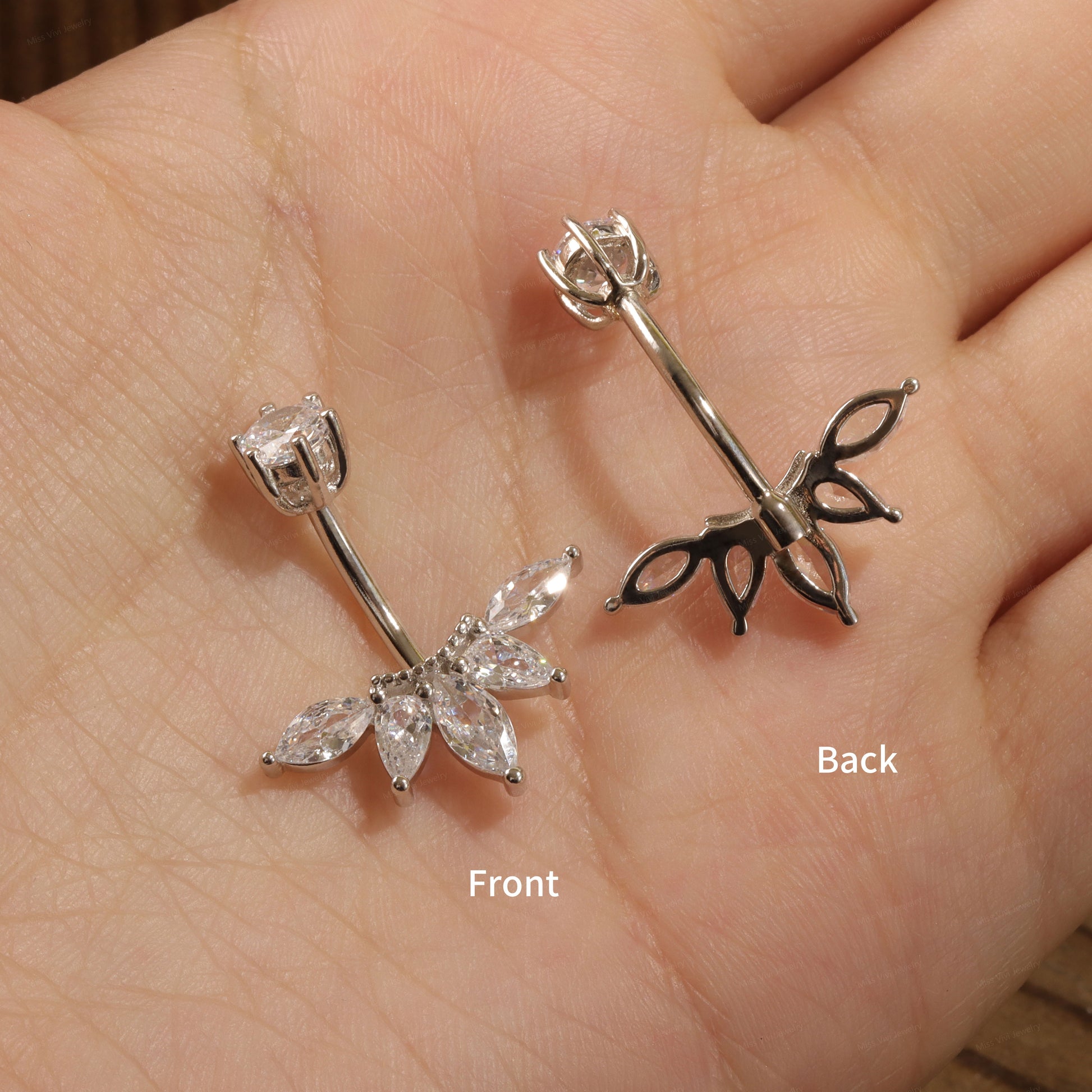 14G Sterling Silver CZ Belly Button Ring| Horse Eye Shaped CZ Belly ring| Waterproof Belly Bar| Fresh piercing navel jewelry 1.6*6/8/10/12mm Miss Vivi Jewelry