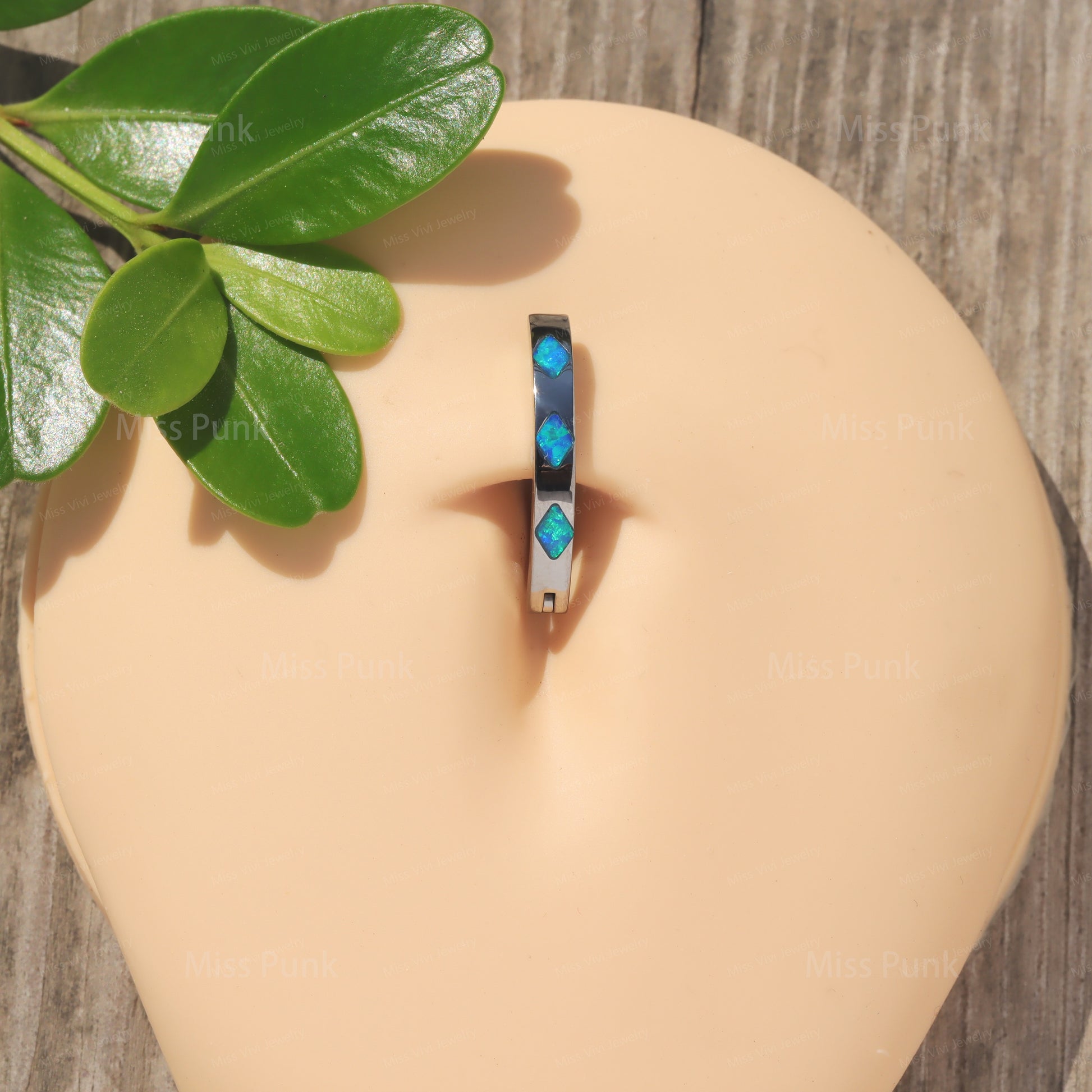 14G ASTM F136 Titanium Belly Button Clicker| Blue White Opal Navel Piercing Ring| Hinged Belly Ring|Navel Clicker|Curved Navel Barbell 1.6*10/12mm Miss Vivi Jewelry