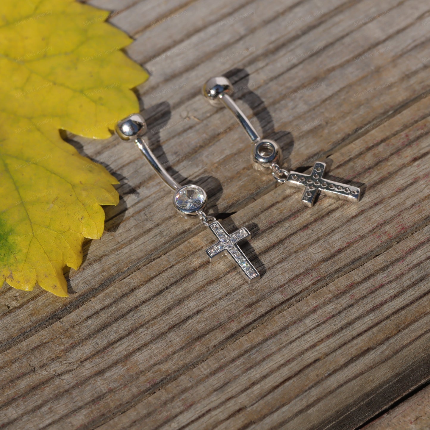 14G S925 Sterling Silver Cross Dangel Belly Ring| Silver Belly Button Ring| Navel Piercing Jewelry| Waterproof belly barbell| Never Tarnish Miss Vivi Jewelry