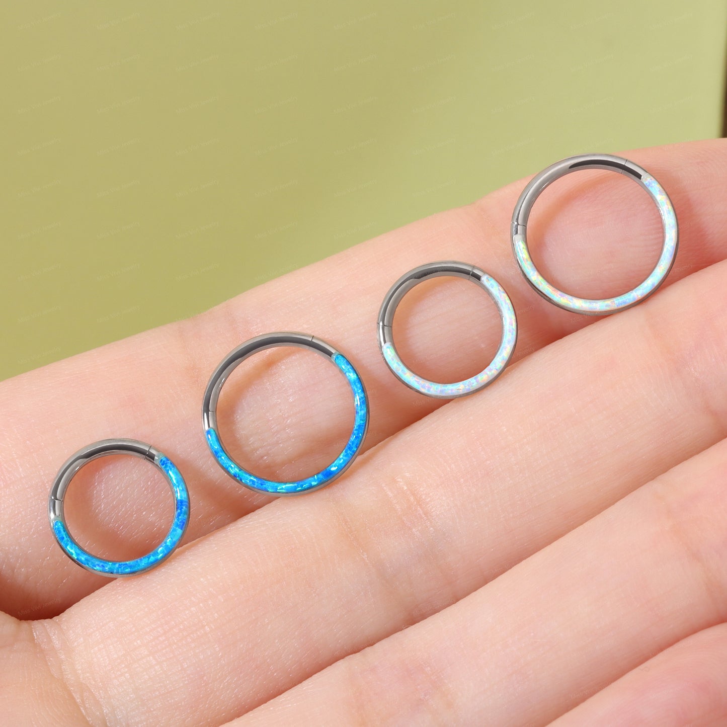 16G Natural Blue Opal Hinged Septum Ring/ Segment Blue Opal Daith Hoop/ Steel Septum Clicker/ 8mm Daith Piercing/ Blue Opal Hoop Piercings Miss Vivi Jewelry