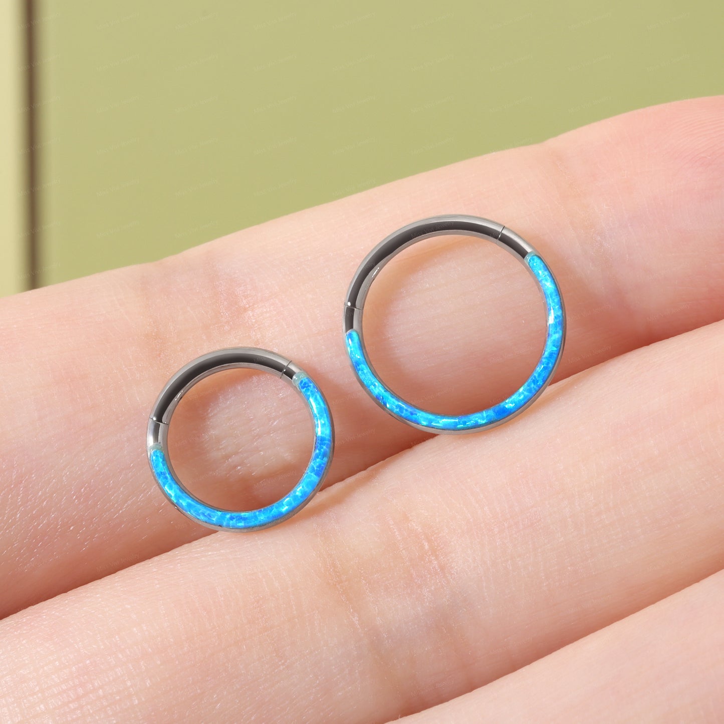 16G Natural Blue Opal Hinged Septum Ring/ Segment Blue Opal Daith Hoop/ Steel Septum Clicker/ 8mm Daith Piercing/ Blue Opal Hoop Piercings Miss Vivi Jewelry