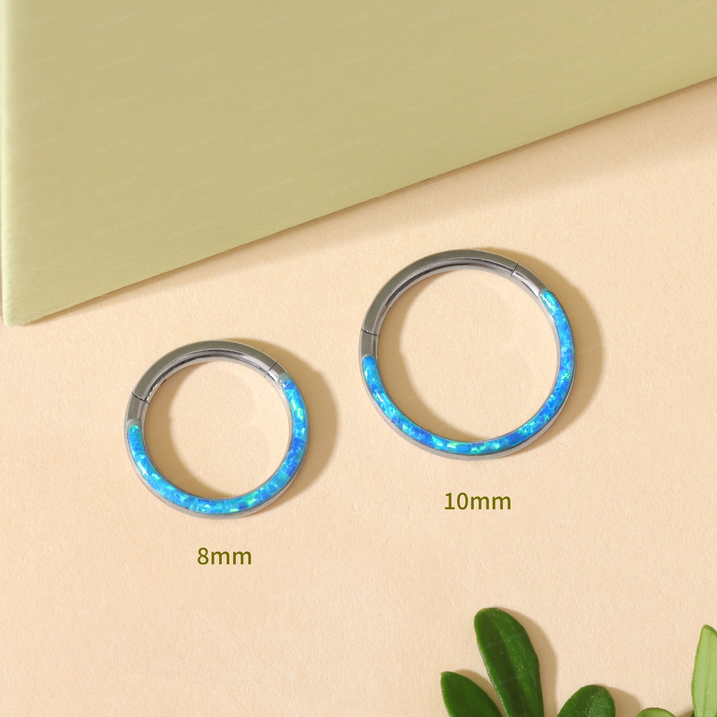 16G Natural Blue Opal Hinged Septum Ring/ Segment Blue Opal Daith Hoop/ Steel Septum Clicker/ 8mm Daith Piercing/ Blue Opal Hoop Piercings Miss Vivi Jewelry