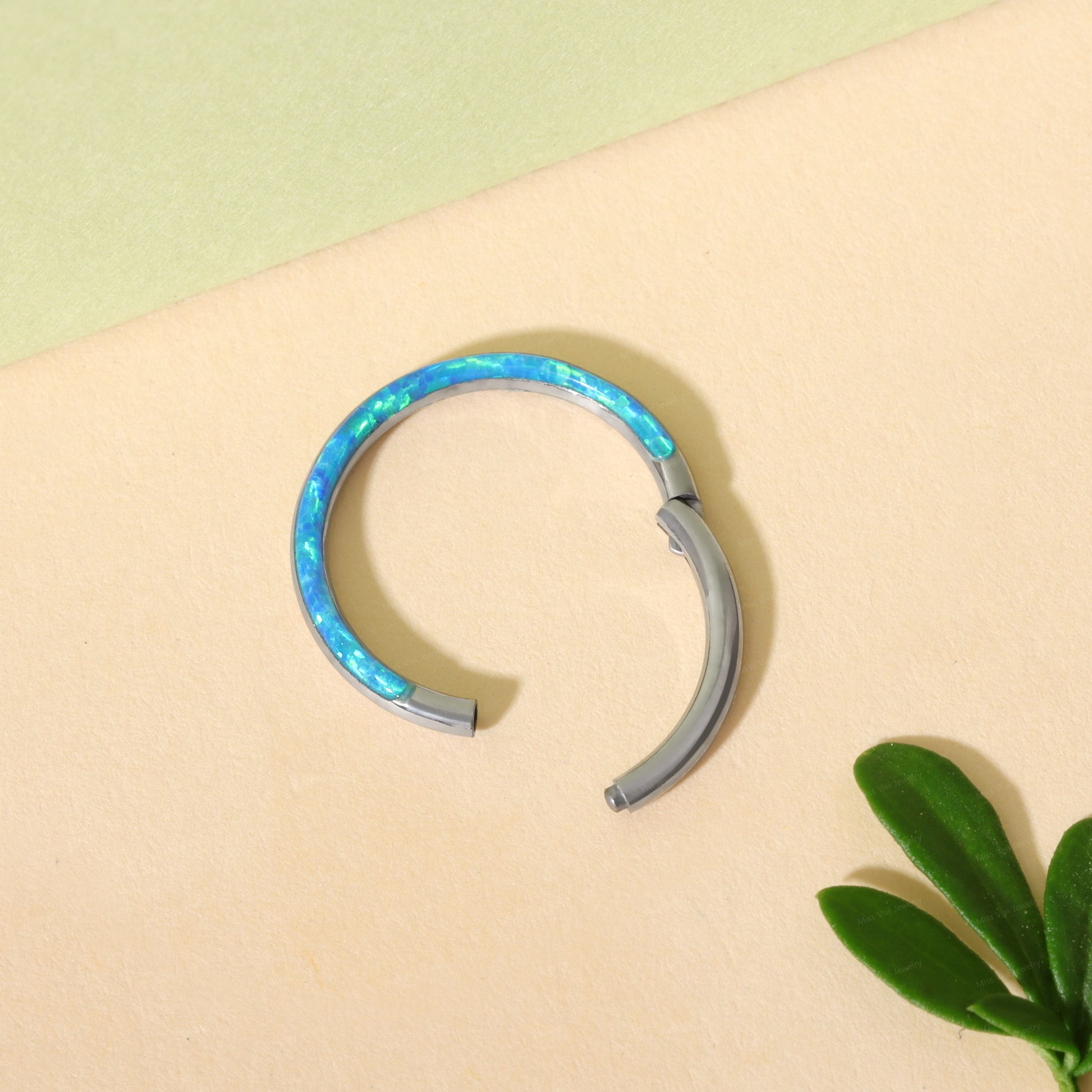 16G Natural Blue Opal Hinged Septum Ring/ Segment Blue Opal Daith Hoop/ Steel Septum Clicker/ 8mm Daith Piercing/ Blue Opal Hoop Piercings Miss Vivi Jewelry