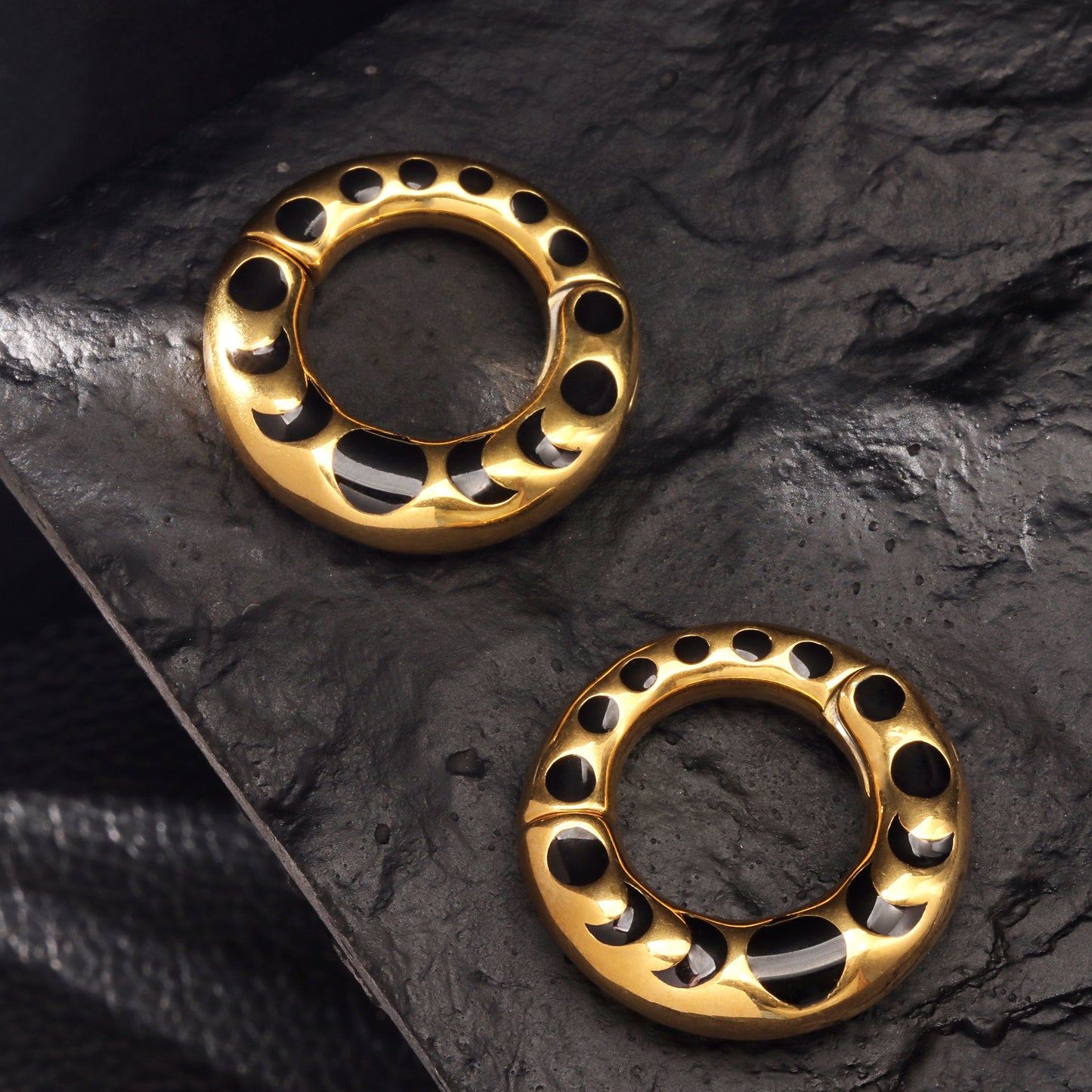 Steel Ear Weights Hangers for Stretched Ear/ Moon Phases Ear Weights Hoop with Magnetic Lock/ 316L Steel Ear Hangers/ 2Gauge Circle Weights