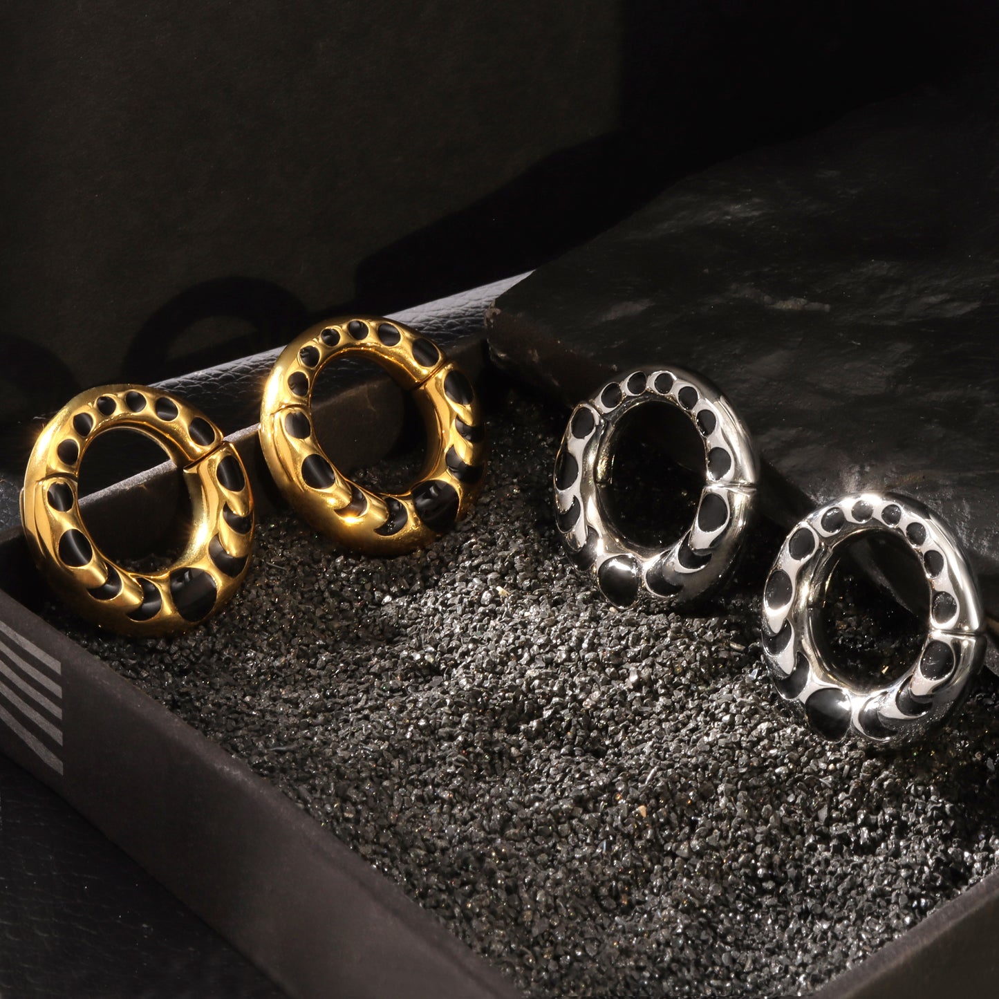 Steel Ear Weights Hangers for Stretched Ear/ Moon Phases Ear Weights Hoop with Magnetic Lock/ 316L Steel Ear Hangers/ 2Gauge Circle Weights