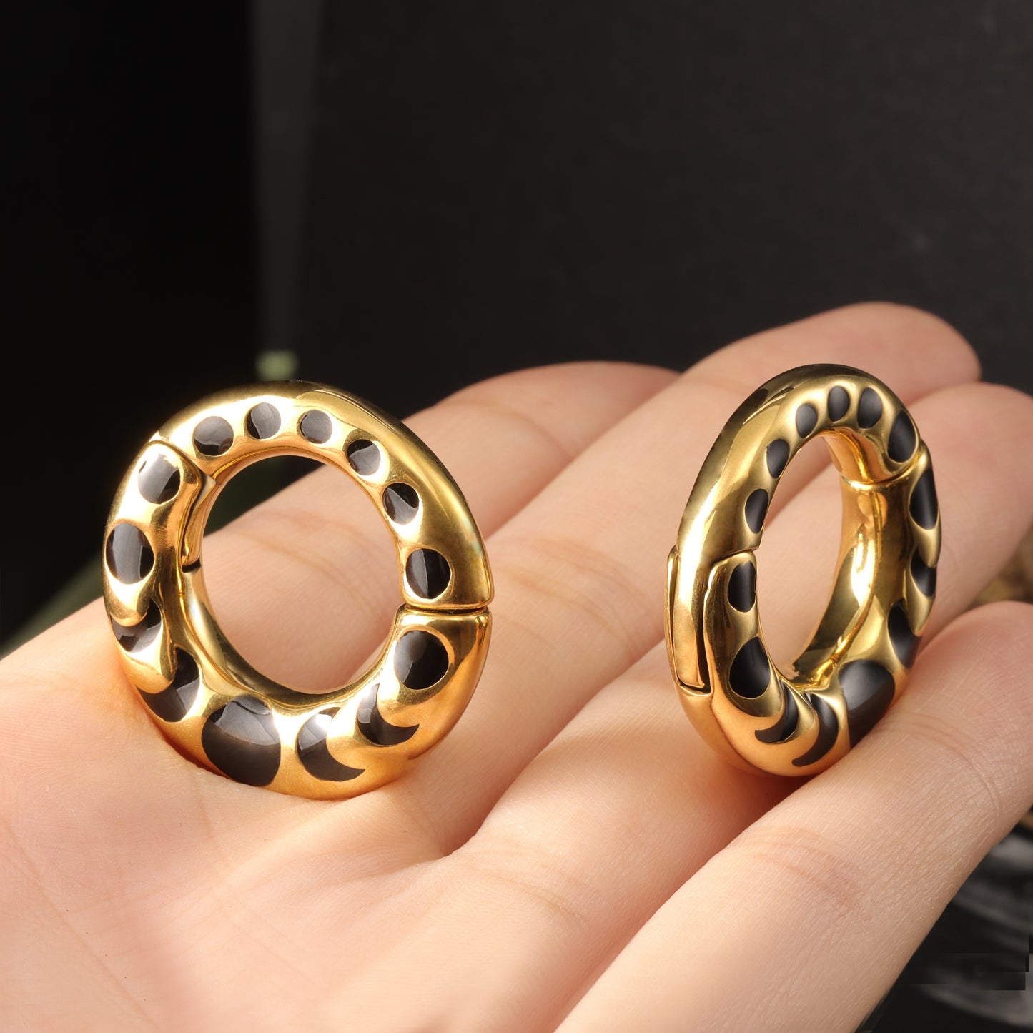 Steel Ear Weights Hangers for Stretched Ear/ Moon Phases Ear Weights Hoop with Magnetic Lock/ 316L Steel Ear Hangers/ 2Gauge Circle Weights