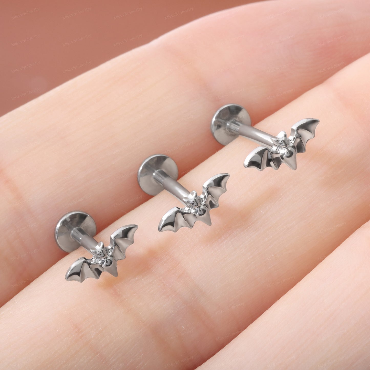 F-136 Titanium Bat Stud Earring, 1.2*6/8/10mm, Internally Threaded Stud, Flat Back Earring, Cartilage Stud, Tragus Stud Miss Vivi Jewelry