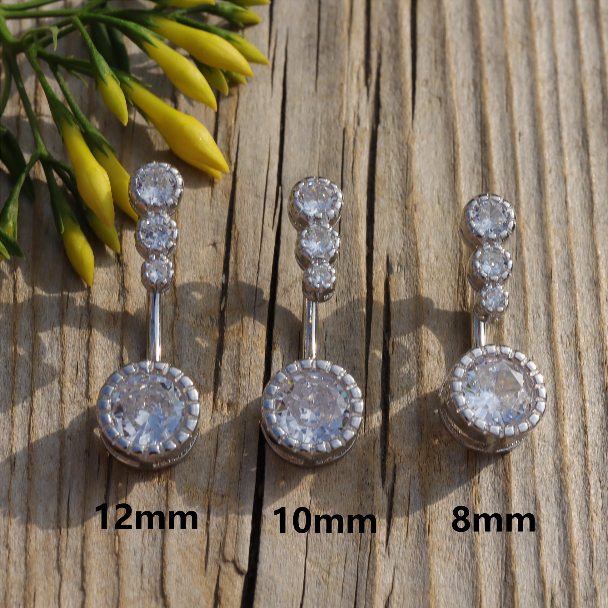 14G Sterling Silver Clear CZ Belly Button Ring/ Waterproof Navel Ring/ Fresh Piercing Jewelry/ Never Getting Green Belly Ring 1.6*8/10/12mm Miss Vivi Jewelry