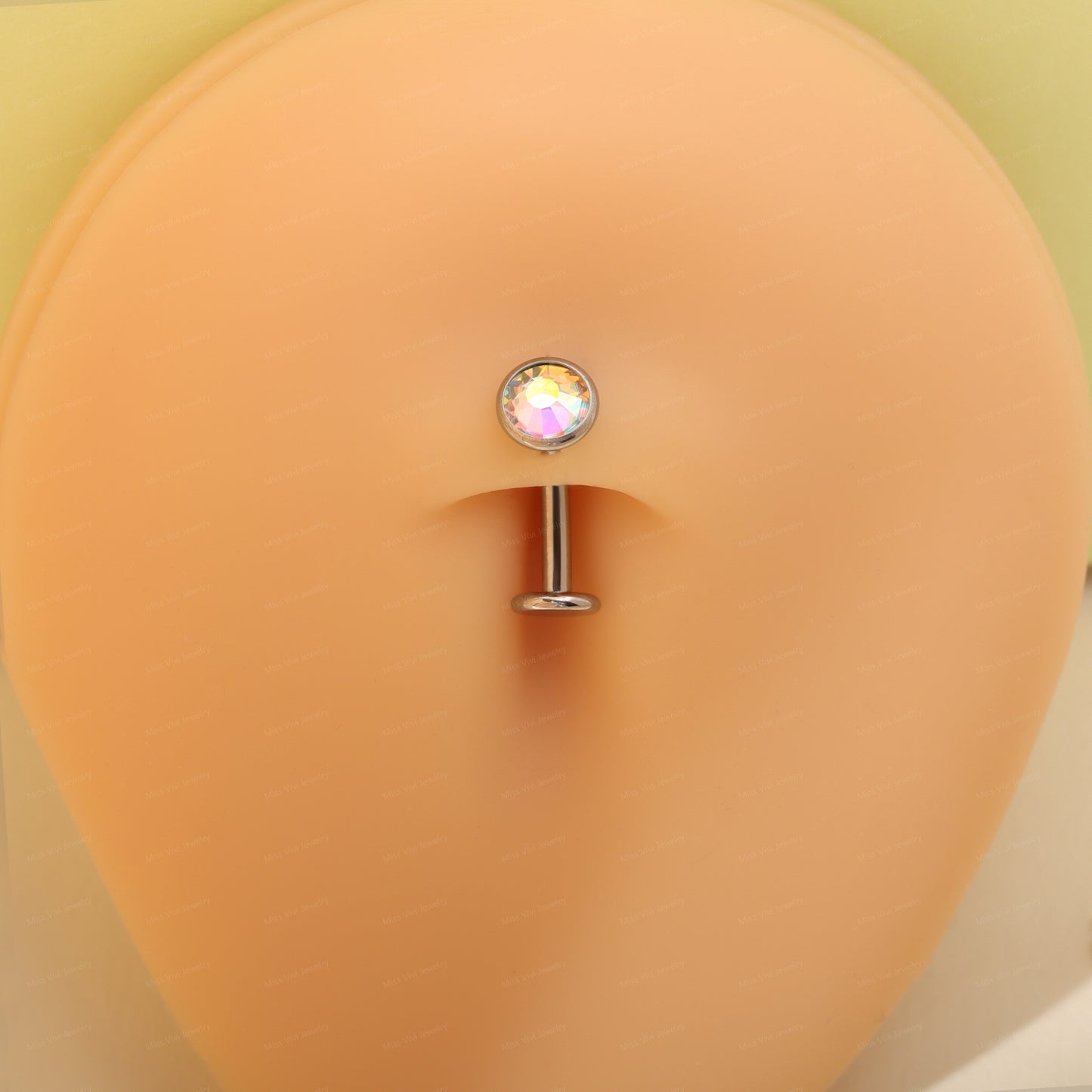 14G  F136 Titanium Iridescent CZ Fat Floating Belly Ring| Internally Threading Belly Bar| AB CZ Belly Button Ring| Navel Ring 6/8/10/12/14mm Miss Vivi Jewelry