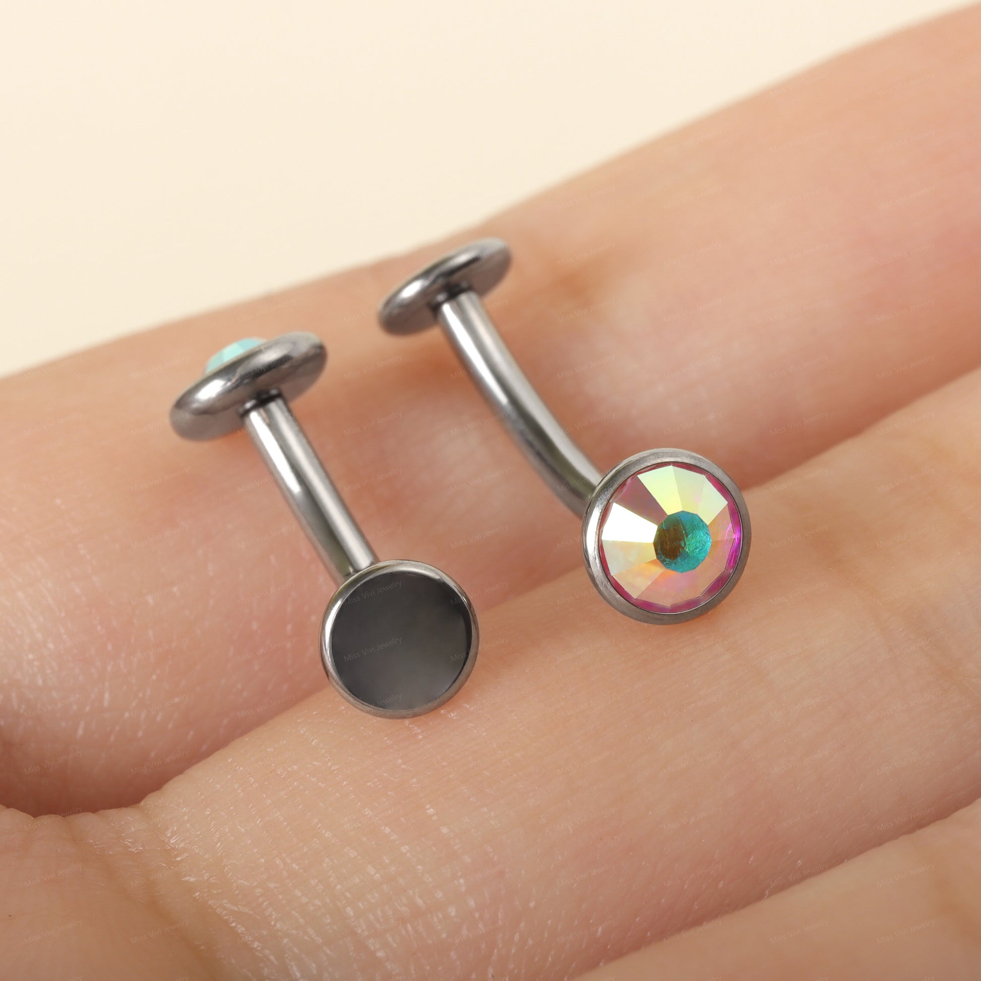 14G  F136 Titanium Iridescent CZ Fat Floating Belly Ring| Internally Threading Belly Bar| AB CZ Belly Button Ring| Navel Ring 6/8/10/12/14mm Miss Vivi Jewelry