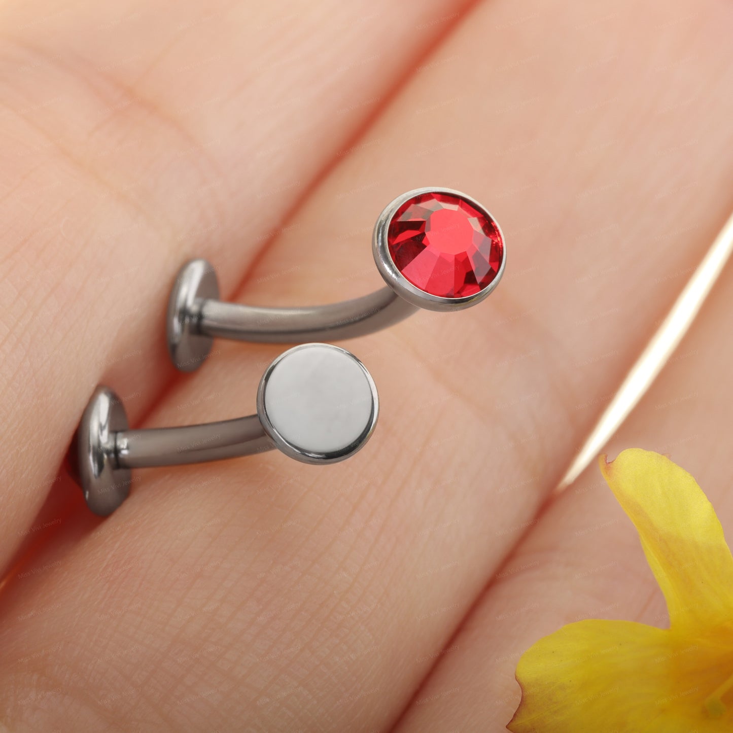 14G  F136 Titanium Red CZ Fat Floating Belly Ring| Internally Threading Belly Bar| Red CZ Belly Button Ring| Navel Ring 6/8/10/12/14mm Miss Vivi Jewelry