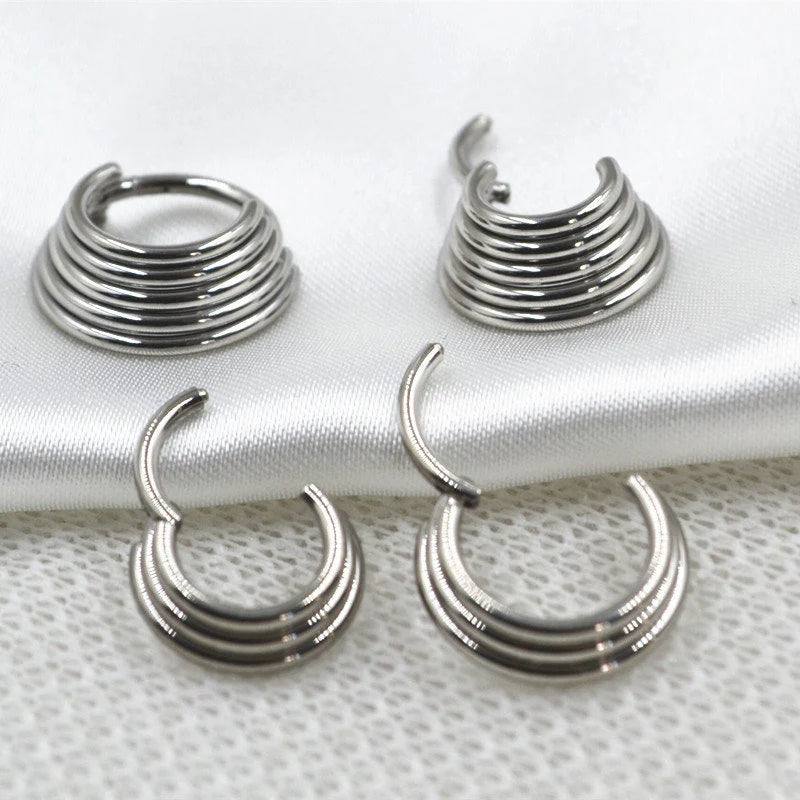 16G 316L Steel Septum Ring/ 5 Tier Stacked Segment Ring/ 3 Tier Stacked  Clicker Hoop/ 8mm Septum Hoop/ Septum Hinged Ring/ Cartilage Hoop Miss Vivi Jewelry