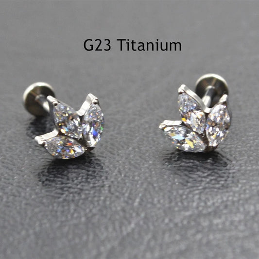 16G 6/8/10MM F136 Titamiun Internally Threaded Labret Stud/ Flat Back Stud/ Implant Grade Titanium Cartilage Earrings/ Horse Eyes CZ Jewelry Miss Vivi Jewelry