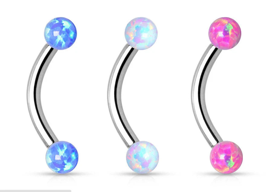 16G F136 Titanium Internal Threaded Curved Rook Barbell/ Opal Rook Ring/ Vertical Lip Jewelry/ Fire Opal Eyebrow Ring/ Opal Barbell Jewelry Miss Vivi Jewelry