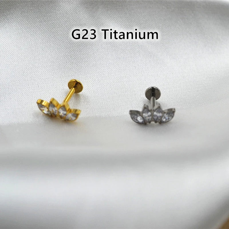 16G F136 Titanium Internally Threaded Flat Back CZ Crown Cartilage Stud Earrings/ Titanium Tragus Stud/ Internal Helix Earring/ Conch Stud Miss Vivi Jewelry