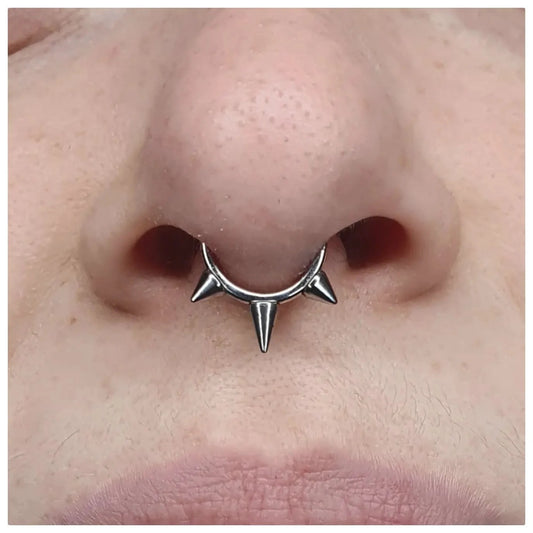 16G Surgical Steel Spikes Hinged Septum Ring/ Triple Spike Segment Septum Hoop/ Punk Septum Clicker/ Spiked Daith Clicker/ Spikes Nose Ring Miss Vivi Jewelry