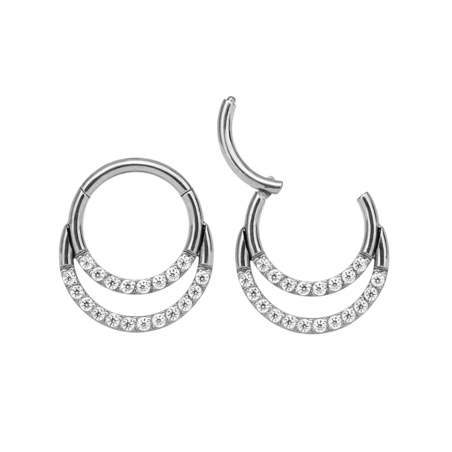 16G 316L Steel CZ Septum Ring/ Crystal Daith Clicker/ Double Layered Septum/ Stacked Septum/ Double Row Septum Piercing/ Septum Clicker Miss Vivi Jewelry