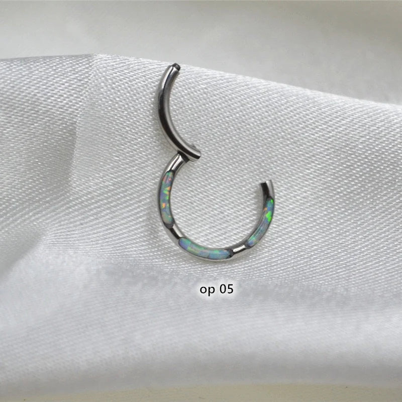 16G F136 Titanium Hinged Fire Opal Septum Hoop/ Opal Septum Clicler/ Opal Daith Ring/ Hinged Septum/ Silver Septum Jewelry 1.2*8mm/10mm Miss Vivi Jewelry