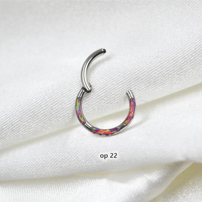 16G F136 Titanium Hinged Fire Opal Septum Hoop/ Opal Septum Clicler/ Opal Daith Ring/ Hinged Septum/ Silver Septum Jewelry 1.2*8mm/10mm Miss Vivi Jewelry