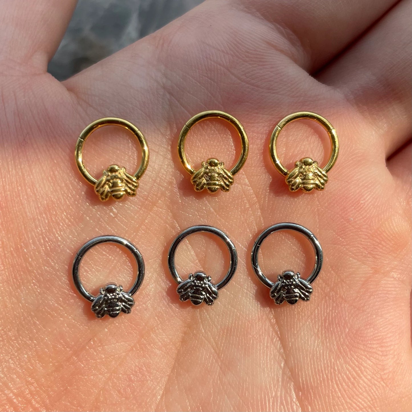 16G ASTM F136 Titanium Bumble Bee Hinged Hoop/ Bee Septum/ Silver Septum Hoop/ Hinged Daith/ Septum Clicker/ Cartilage hoop 1.2*8/10mm Miss Vivi Jewelry