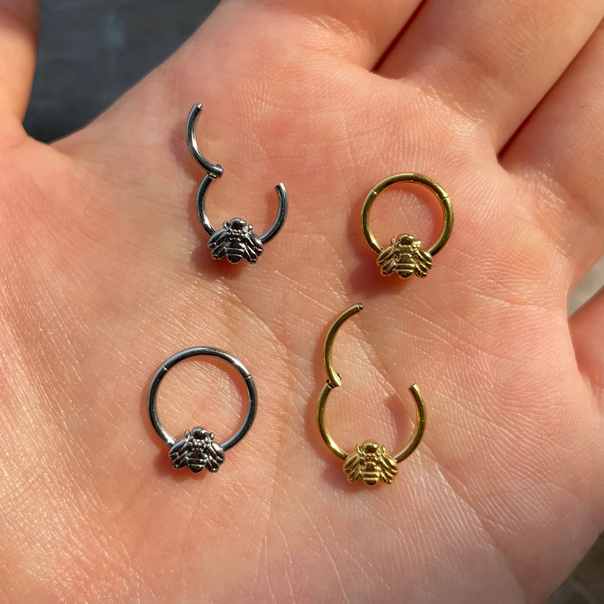 16G ASTM F136 Titanium Bumble Bee Hinged Hoop/ Bee Septum/ Silver Septum Hoop/ Hinged Daith/ Septum Clicker/ Cartilage hoop 1.2*8/10mm Miss Vivi Jewelry