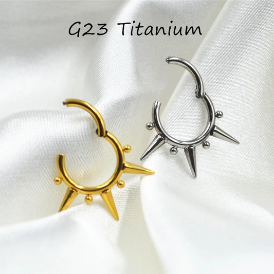 16G F136 Titanium Triple Spikes Hinged Hoop/ Septum Clicker/ Septum Piercings/ Titanium Daith Hoop/Hinged Septum Ring/Daith Ring Silver/Gold Miss Vivi Jewelry