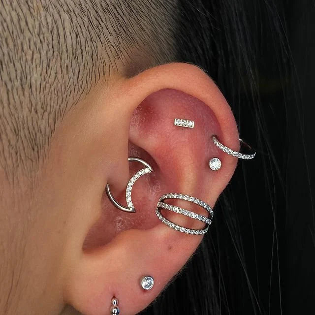 16G F136 Titanium Triple CZ Lyered Hinged Hoop/ Helix Clicker Ring/ Conch Hoop/ Titanium Cartilage Earrings Hoop/ CZ Clicker 1.2*8/10/12mm Miss Vivi Jewelry