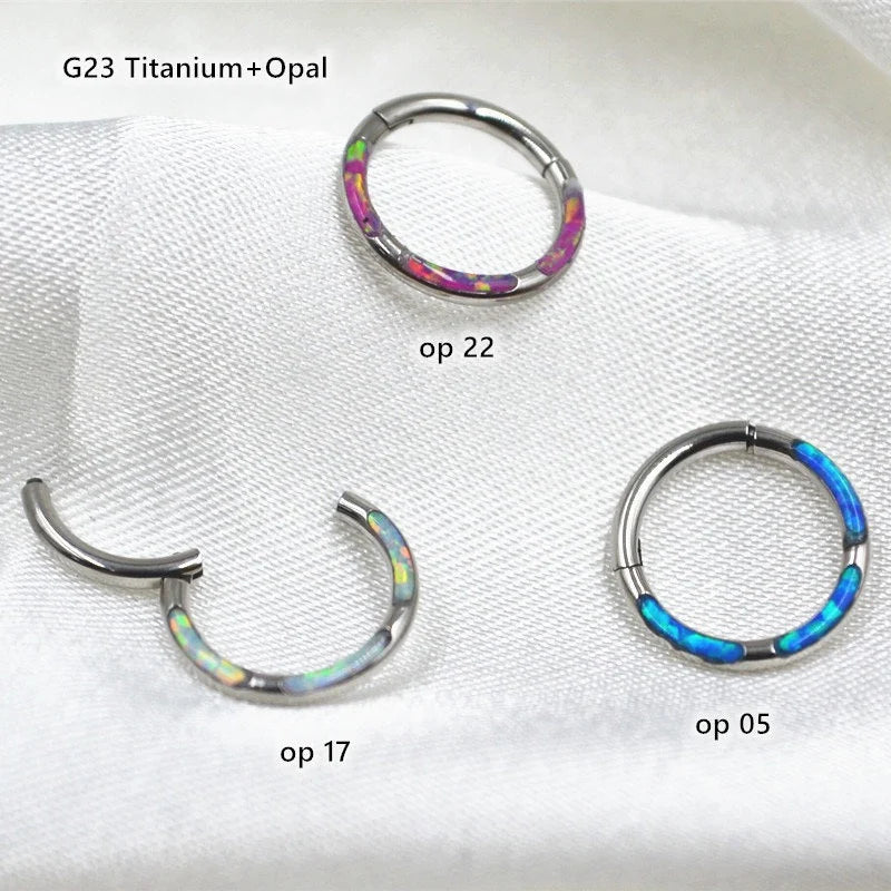 16G F136 Titanium Hinged Fire Opal Septum Hoop/ Opal Septum Clicler/ Opal Daith Ring/ Hinged Septum/ Silver Septum Jewelry 1.2*8mm/10mm Miss Vivi Jewelry