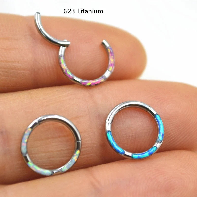 16G F136 Titanium Hinged Fire Opal Septum Hoop/ Opal Septum Clicler/ Opal Daith Ring/ Hinged Septum/ Silver Septum Jewelry 1.2*8mm/10mm Miss Vivi Jewelry